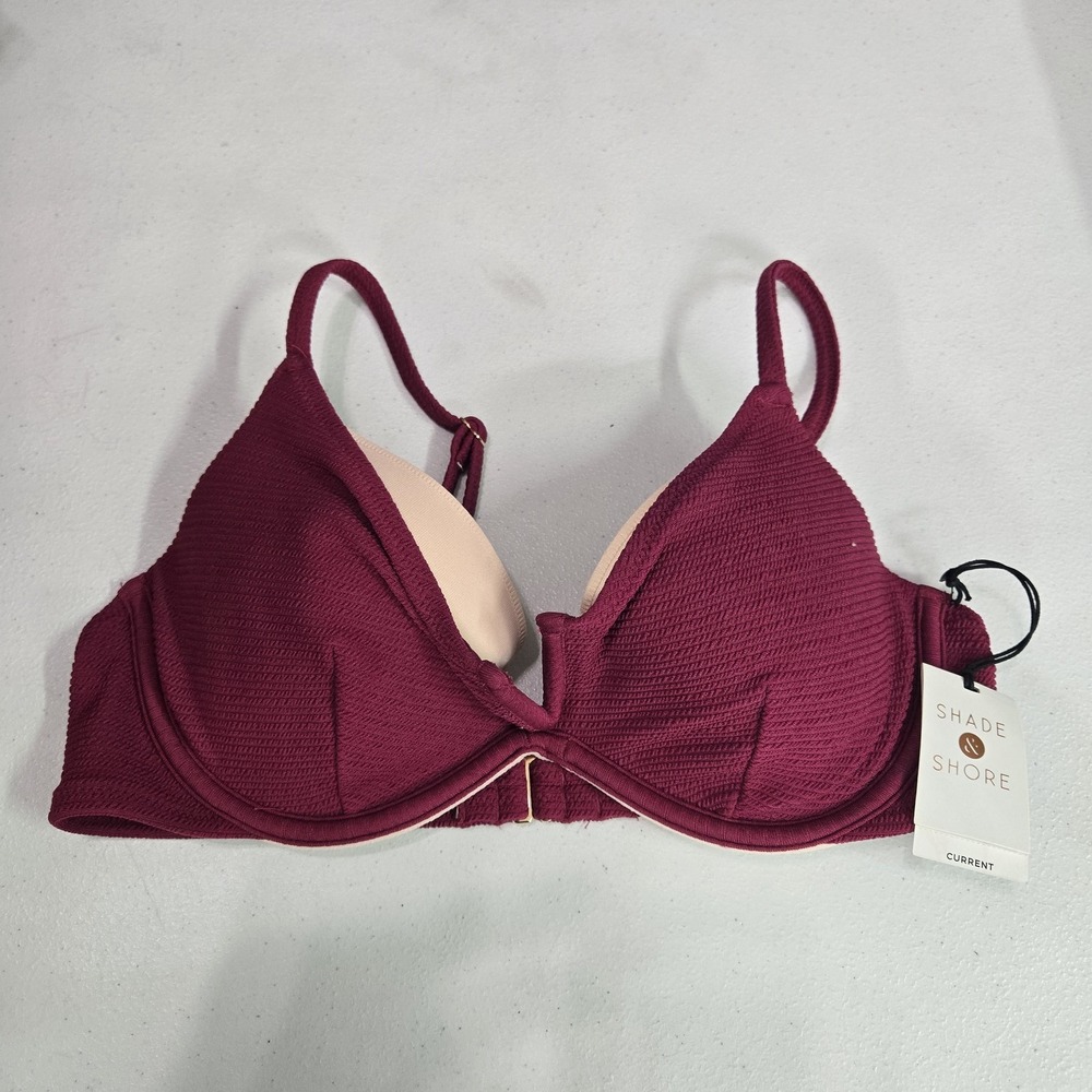 Shade & Shore Women Swimwear 36B Berry Underwired Knit Strap NWT